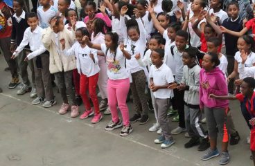 Spectacular mass aerobics was conducted by hundreds of students and staff of primary division on Jan 24.